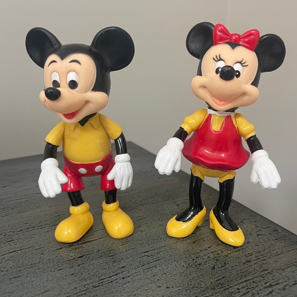 Vintage Disney Mickey Minnie Mouse Figures Hong Kong PVC Toy Collectible Retro
